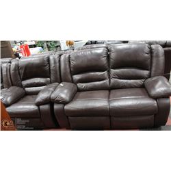 BROWN LEATHERETTE RECLINING LOVE SEAT WITH 1