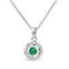 Image 1 : 14KT White Gold Emerald and Diamond Pendant with Chain