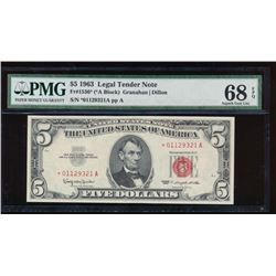 1963 $5 Legal Tender Star Note PMG 68EPQ