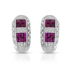 14KT White Gold 1.44ctw Ruby and Diamond Earrings