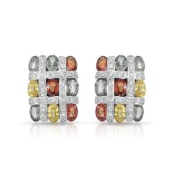 14KT White Gold 11.03ctw Multi Color Sapphire and Diamond Earrings
