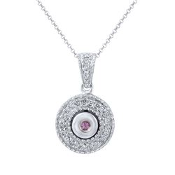 14KT White Gold Pink Sapphire and Diamond Pendant with Chain