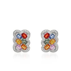 14KT White Gold 6.82ctw Multi Color Sapphire and Diamond Earrings