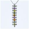 Image 1 : 14KT White Gold 1.48ctw Multi Color Sapphire and Diamond Pendant with Chain