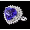 GIA Cert 12.12 ctw Tanzanite and Diamond Ring - 14KT White Gold