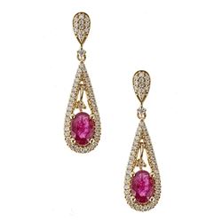 1.15 ctw Ruby and Diamond Earrings - 18KT Yellow Gold