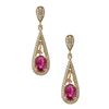 Image 1 : 1.15 ctw Ruby and Diamond Earrings - 18KT Yellow Gold