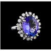 9.88 ctw Tanzanite and Diamond Ring - 14KT White Gold