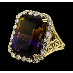 14.64 ctw Ametrine Quartz and Diamond Ring - 14KT Yellow Gold