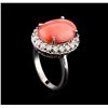 Image 4 : 6.50 ctw Pink Coral and Diamond Ring - 14KT White Gold
