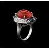 Image 3 : 14KT White Gold 12.90 ctw Coral, Sapphire and Diamond Ring