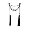 Image 1 : Double Silk Tassel Braided Necklace - Rhodium Plated