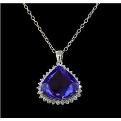 28.05 ctw Tanzanite and Diamond Pendant With Chain - 14KT White Gold