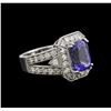 4.38 ctw Tanzanite and Diamond Ring - 14KT White Gold