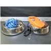Image 1 : New Pet Bundle / 2 Stainless steel Bowls / Retractible Leash / Braided ball