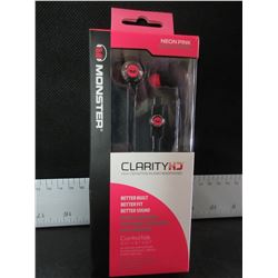 New Monster Clarity HD High Def. in-ear Headphones / neon pink