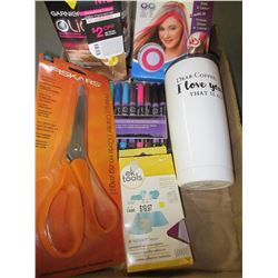 Flat of Assorted Items / temp hair chalk / coffee mug 24.95 / scissors