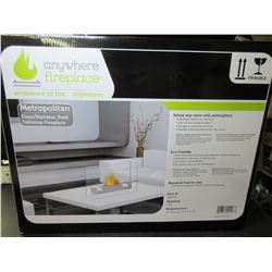 New Anywhere Fireplace / Metropolitan glass/stainless steel table top