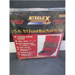 New Steel X 25 piece Drill bit set in metal index case  / Brad Point