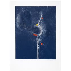 Ruth Eckstein, Haiku - Pond Frog Egret, Lithograph