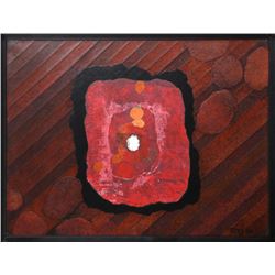 Dan Teis, Red Abstract Passage, Acrylic and Collage Painting