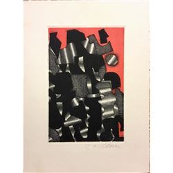 Richard Zoellner, Black Forms on Pink, Etching