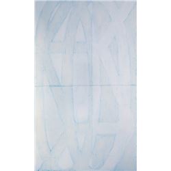 David Row, Abstract Minimalist Blue Oil and Wax Painting