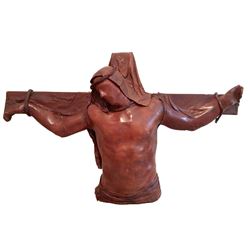 Daphne Du Barry, The Christ of the Angels, Plaster and Wood with Leather Mixed Media Sculpture