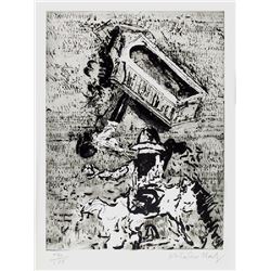 Malcolm Morley, Tower and Horseman, Etching