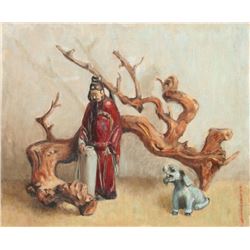 Ralph M. Sperov, Asian Figurine Still Life, Oil Painting