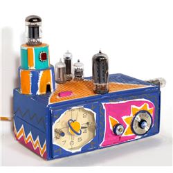 Kenny Scharf, Unique Painted Electric Clock Radio with Costume Jewelry Collage