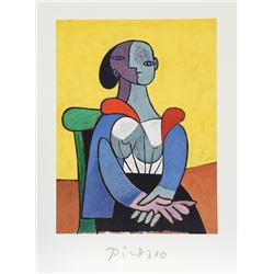 Pablo Picasso, Femme a la Chaise sur Fond Jaune, Lithograph