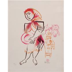 William Gropper, Red Haired Woman with Plate from the Shtetl Series, Lithograph