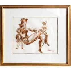 Chaim Gross, Mother and Child, Watercolor Painting