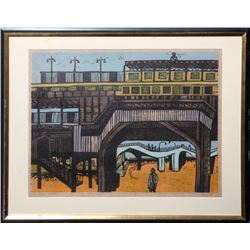 Ruth Leaf, Coney Island Elevated, Woodcut