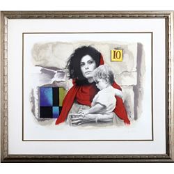 Sandu Liberman, Woman in Red with Child, Lithograph