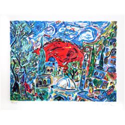 Amos Yaskil, Village in the Valley, Lithograph