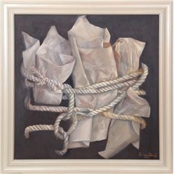 Lourdes Leon, Paper and Rope, Oil Painting