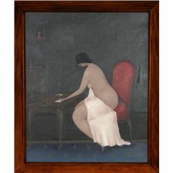 Branko Bahunek, Woman in Red Chair, Oil Painting