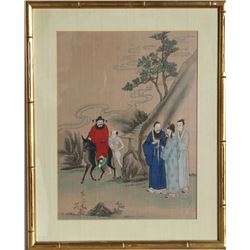 Chinese Return from Journey on Donkey, Print on Silk