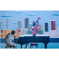 Rooftop City Jazz, Oil Painting