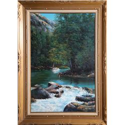 Joseph Collazzi, Trout Fishing, Oil Painting