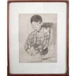 Raphael Soyer, Martin (Portrait of a Boy in a Chair), Charcoal and Pencil Drawing