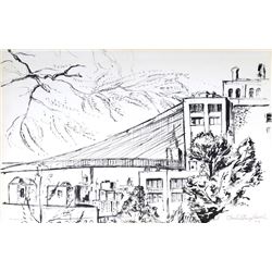 Charles Blaze Vukovich, Brooklyn Bridge, Pen and Ink Drawing