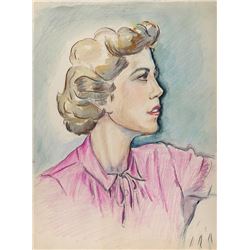 Eve Nethercott, Ruth Kraker, Ink, Watercolor and Crayon Drawing