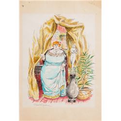 Marshall Goodman, Red Haired Woman in Blue Gown (419), Watercolor Painting