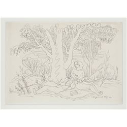 Alexander Raymond Katz, Picnic, Brush Drawing