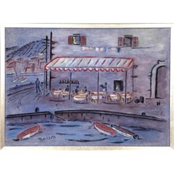 Winthrop Neilson, Harbor Cafe (Ischia), Oil Painting