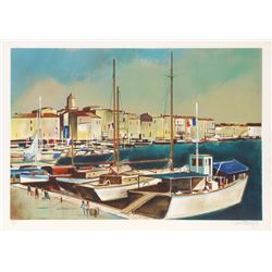 Robert Vernet Bonfort, Sailboat Harbor, Lithograph