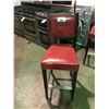 Image 1 : 1 RED LEATHER AND DARK STAINED WOOD  30" HIGH BAR STOOL